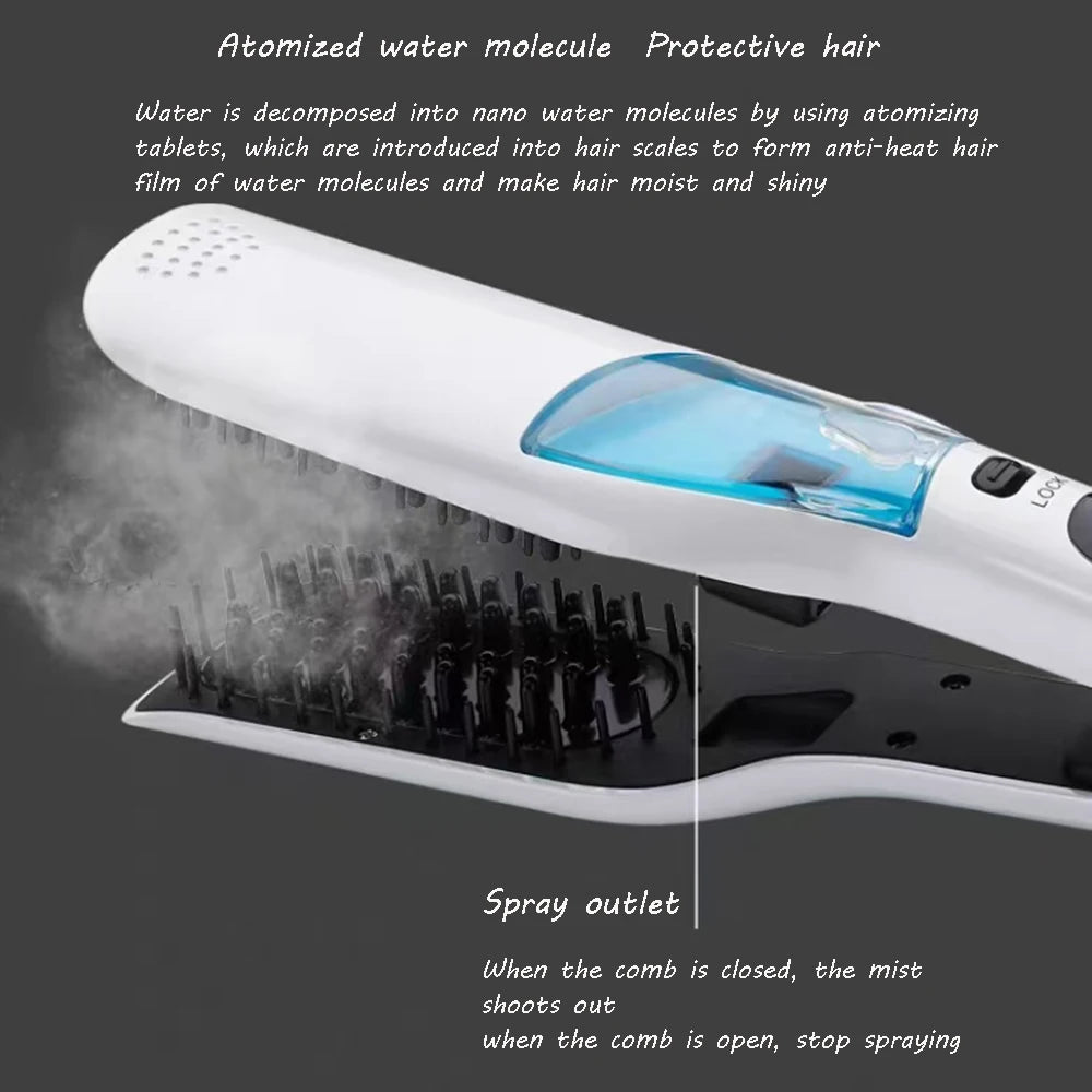 Steam Hair Straightener Brush/ Anti-scald /Negative Ion Hair Care /Ceramic Wide Hair Curling Flat Plates/ Lcd Display Hot Comb
