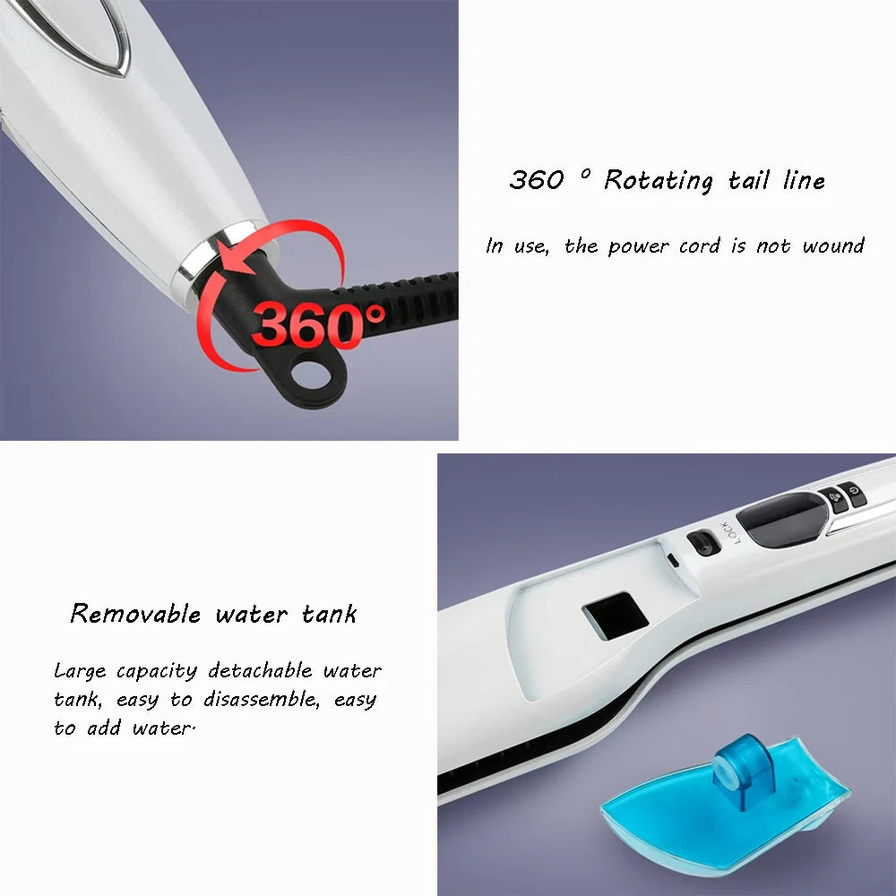 Steam Hair Straightener Brush/ Anti-scald /Negative Ion Hair Care /Ceramic Wide Hair Curling Flat Plates/ Lcd Display Hot Comb