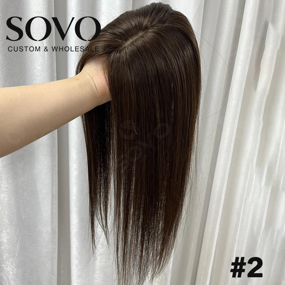 Highlight Straight Human Hair Topper for Women -10x12CM, Skin Base Hair Piece with 4 Clips, Breathable Real Human Hair
