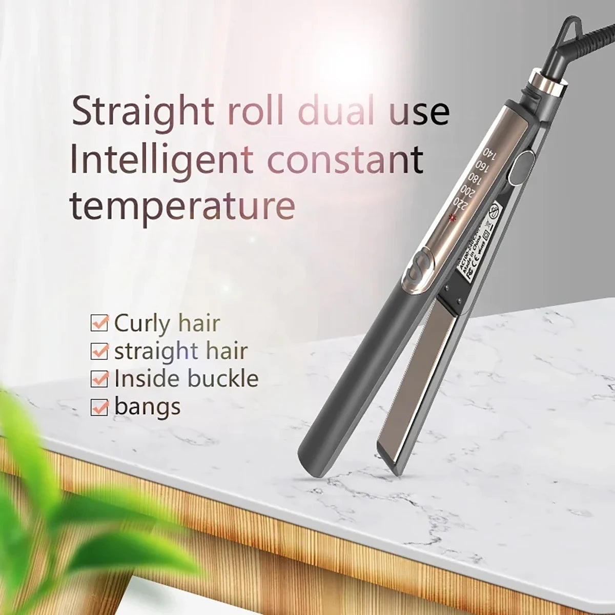 Professional Hair Straightener Curling Iron Ceramic Plate Negative Ion Plate Even Heat Temperature Adjustable Hair Straightener