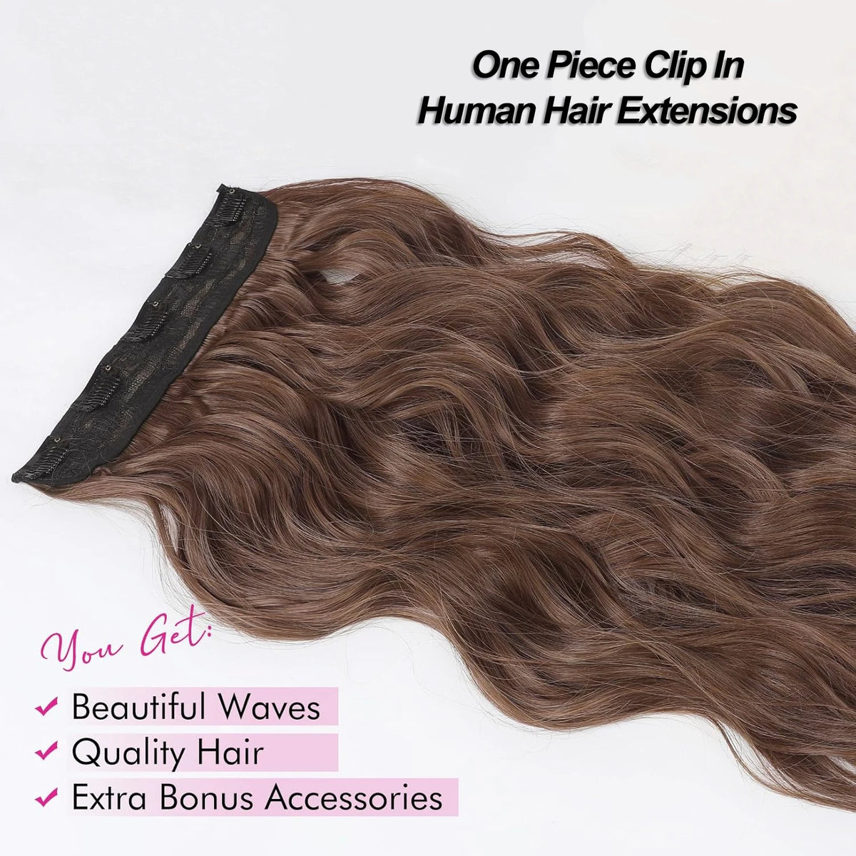 Color Body Wave One Piece Clip In Hair Extensions- 5 Clips -3/4 Full Head Clip In Human Hair Extensions For Women 100% Human Hair