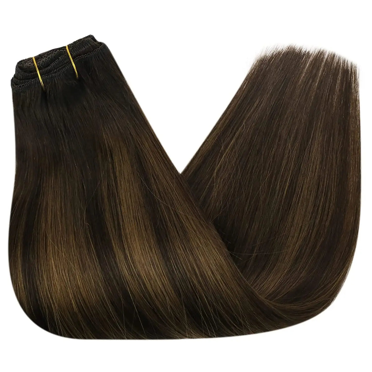 VeSunny Clip in Hair Extensions Human Hair Double Weft Remy Wigs 7pcs Clip on Extensions Dark Brown Blonde 100g Brazilian Hair
