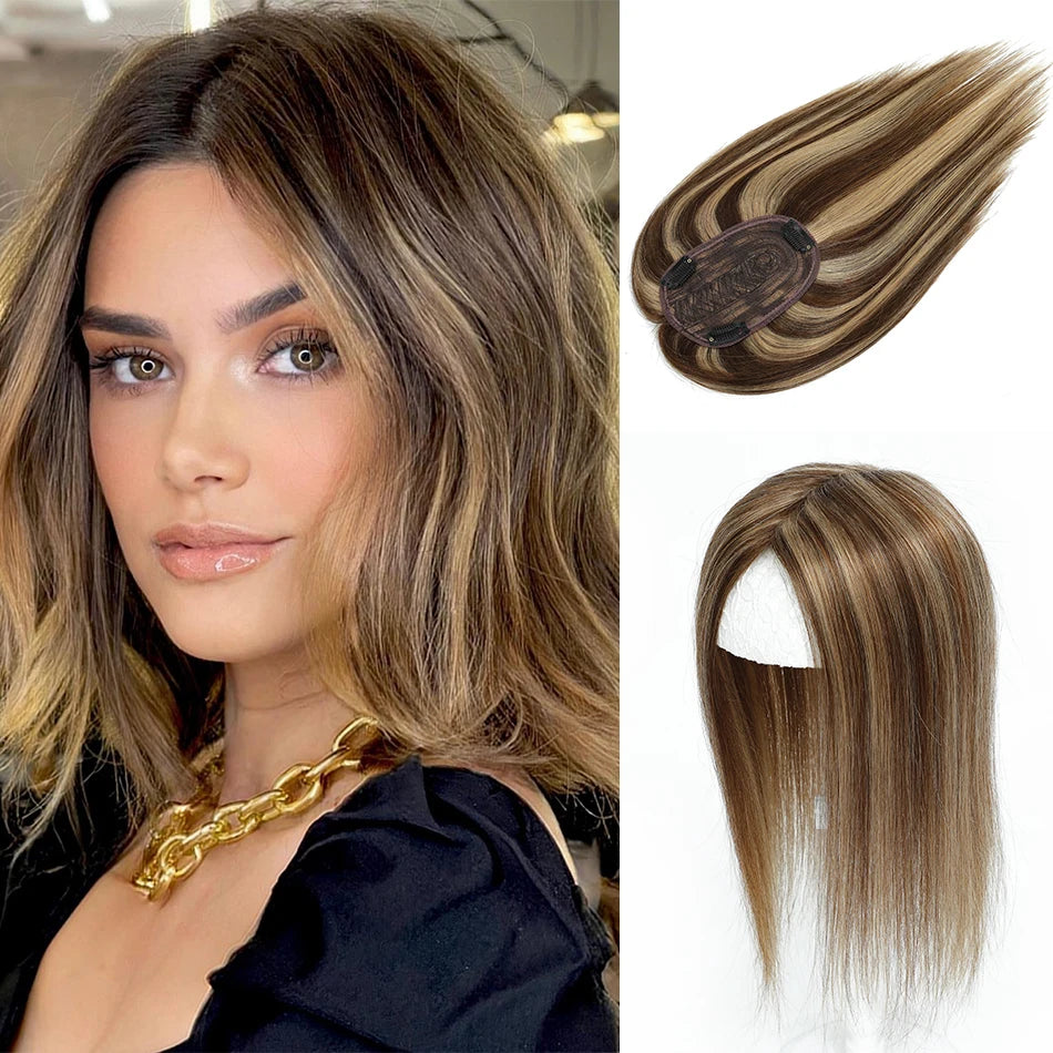 10-18 Inches Hair Topper with Clips 100% Remy Human Hair Toppers For Thin Hair Natural Color Clip In One Piece Hair Extensions