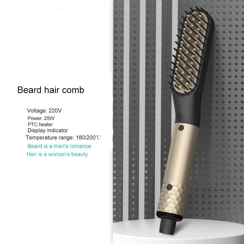 Professional Mini Ceramic Brush Straightener for Beards/ Beard Straightening Comb/ Beard Hair Brush/ Men 's Hair Straightener Comb for Beards
