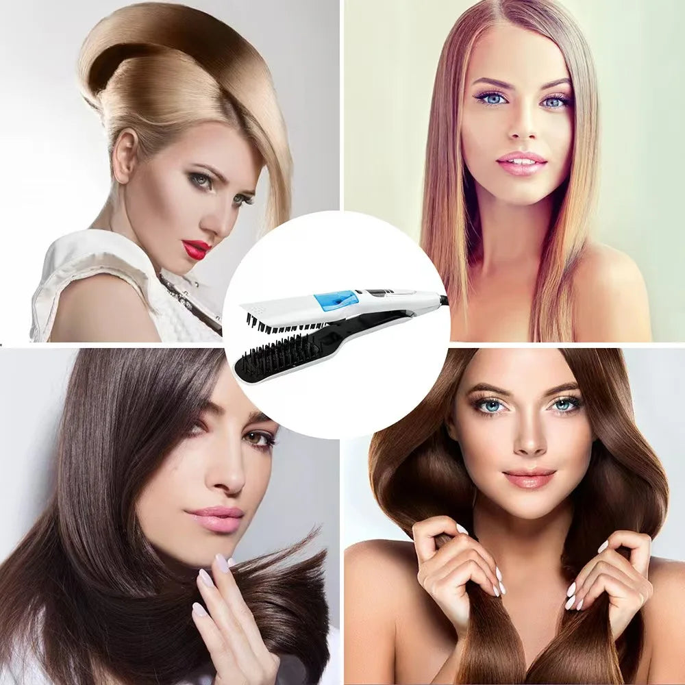 Steam Hair Straightener Brush/ Anti-scald /Negative Ion Hair Care /Ceramic Wide Hair Curling Flat Plates/ Lcd Display Hot Comb