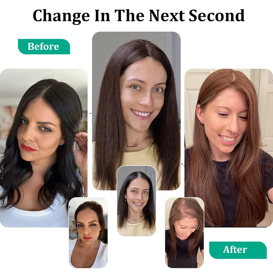 10-18 Inches Hair Topper with Clips 100% Remy Human Hair Toppers For Thin Hair Natural Color Clip In One Piece Hair Extensions