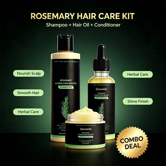 Rosemary Hair Set- Shampoo, Conditioner, Oil -Nourishing, Smoothing, Hydrating Silky Shine- 3pcs Daily Care