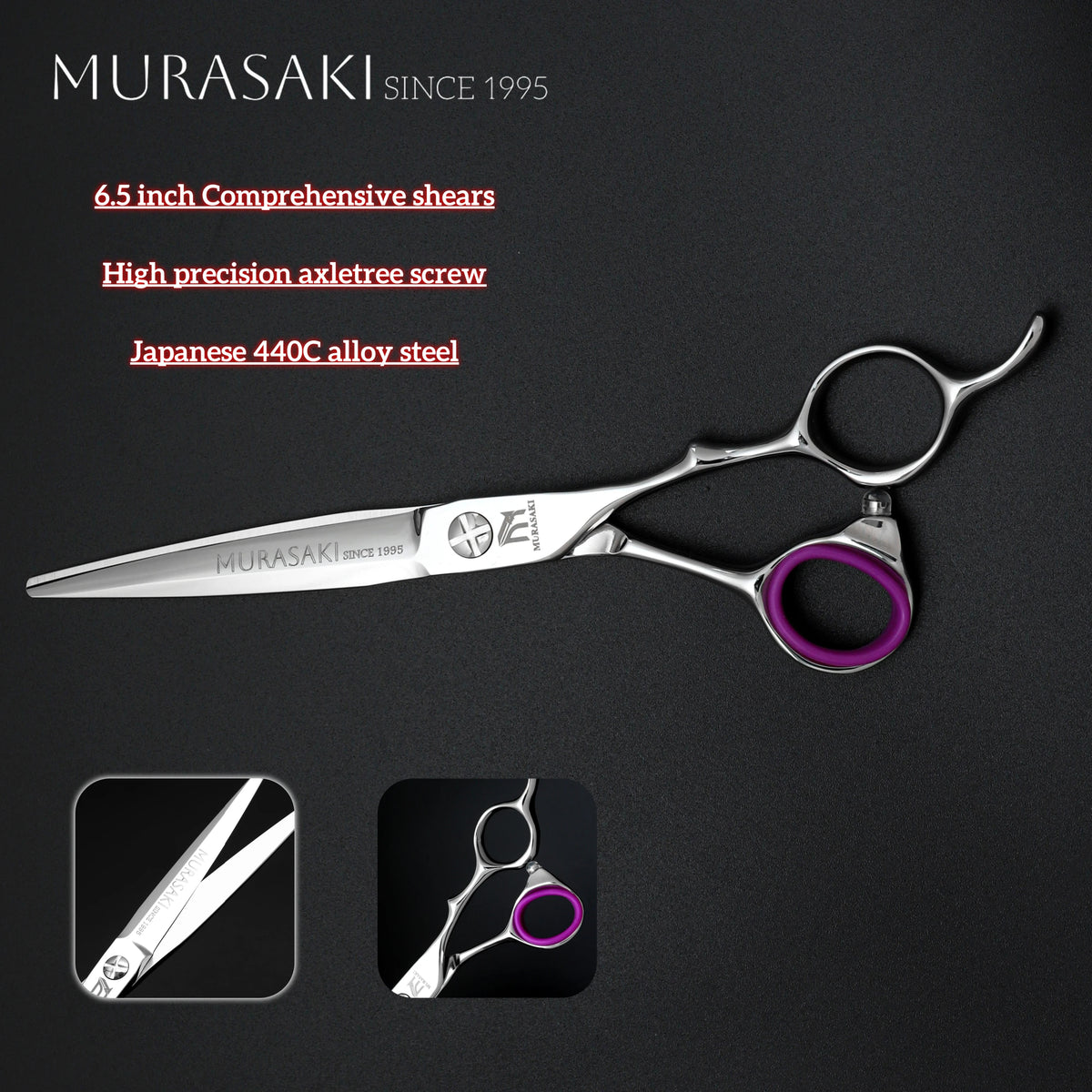 MURASAKI Professional Barber Scissors，6.0 Inch Japanese 440C Steel Hairdressing Scissors，Salon High-Quality Hair Cutting Tools
