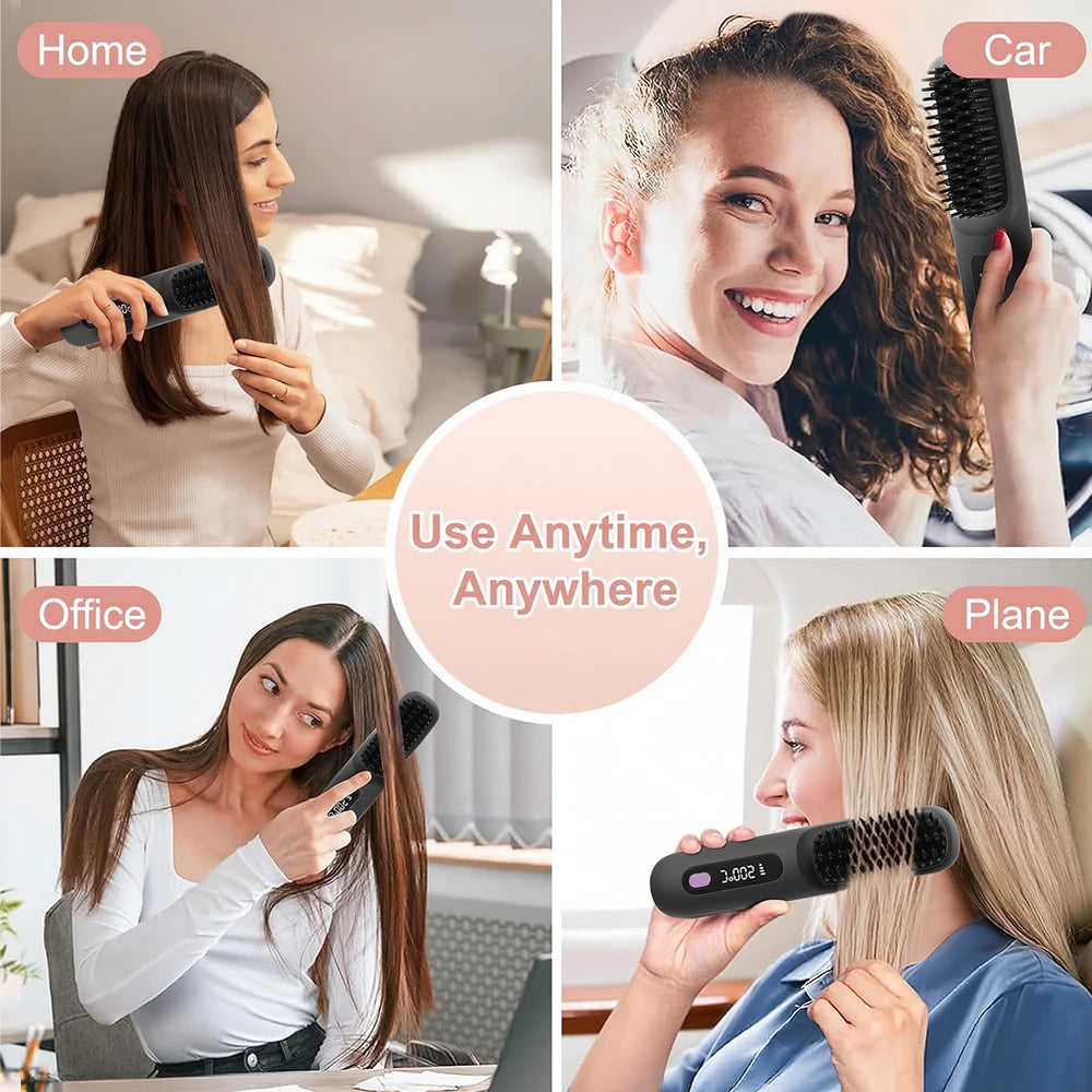Ionic Straightening Comb, Hair Straightener Brush Ceramic Hot Comb for Women - 20s Fast Heating, 3 Temp Settings and LED Display