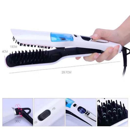 Steam Hair Straightener Brush/ Anti-scald /Negative Ion Hair Care /Ceramic Wide Hair Curling Flat Plates/ Lcd Display Hot Comb