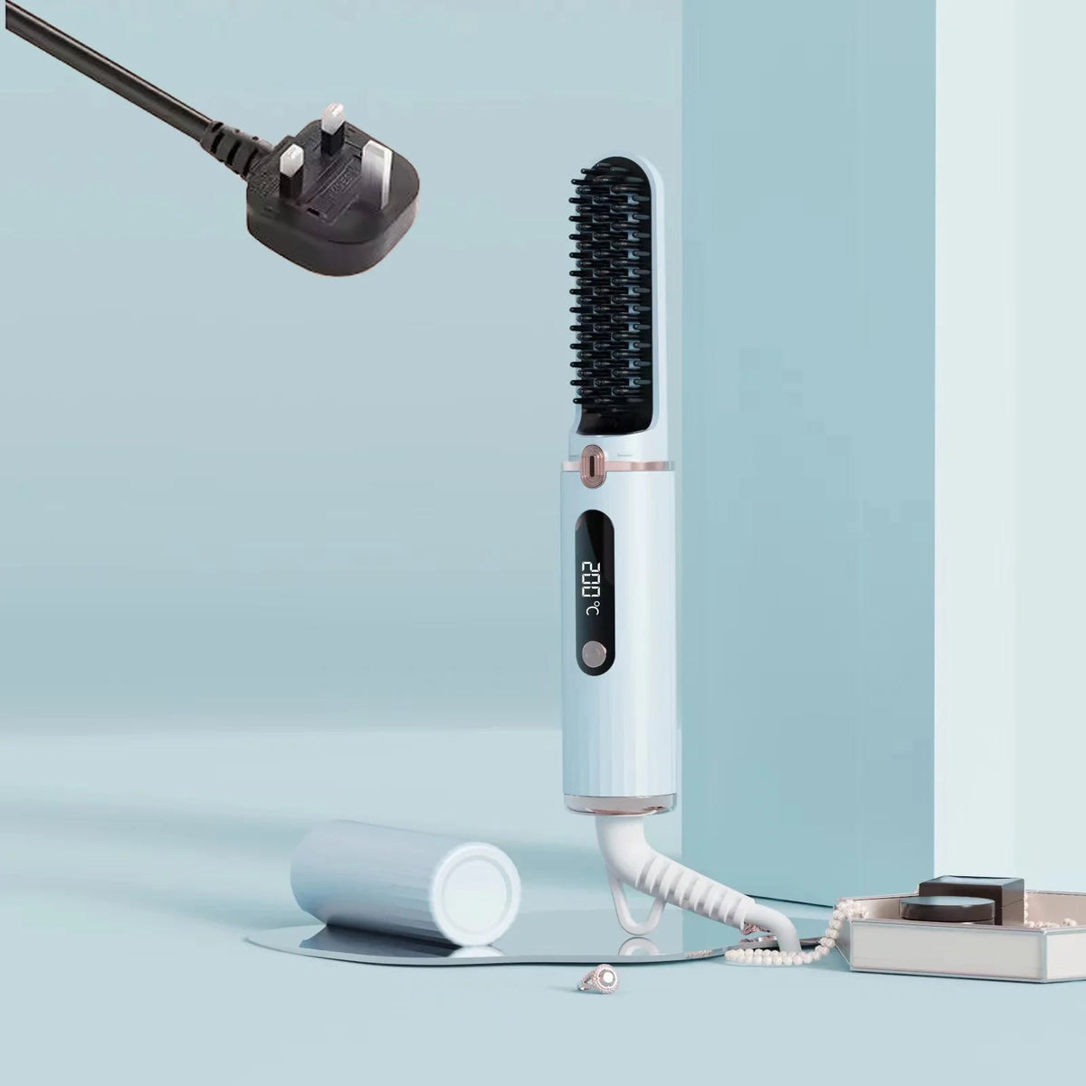 New Hair Straightening Brush 4 Temp Settings,Ceramic Heated Hot Brush Portable Straightener Comb Negative Ion Styling Tool