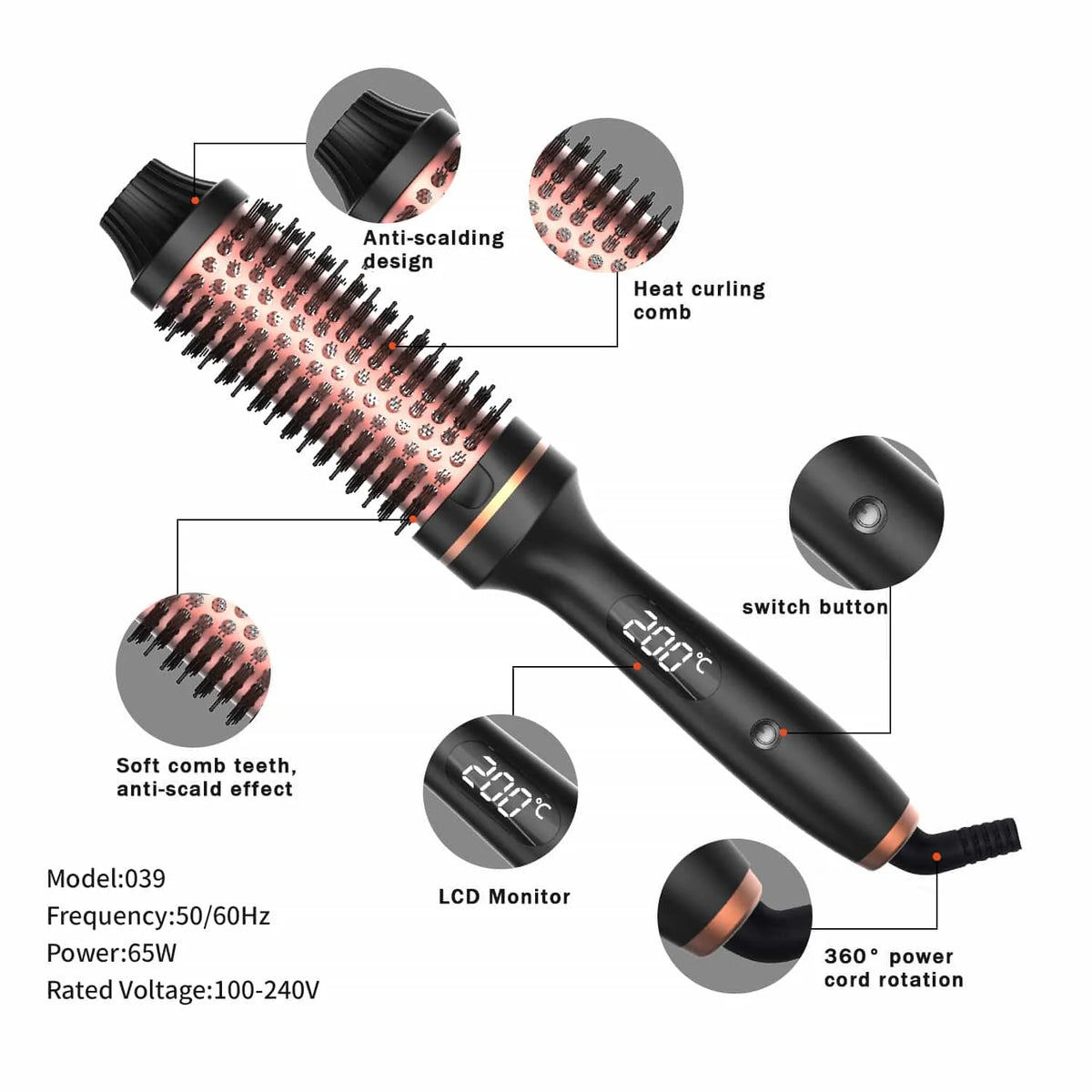 Thermal Brush Styling Comb/ Electric Fast Heating/ Anti Scald/ 3 in 1 Straightener/ Heated Professional Hair Styling Brush