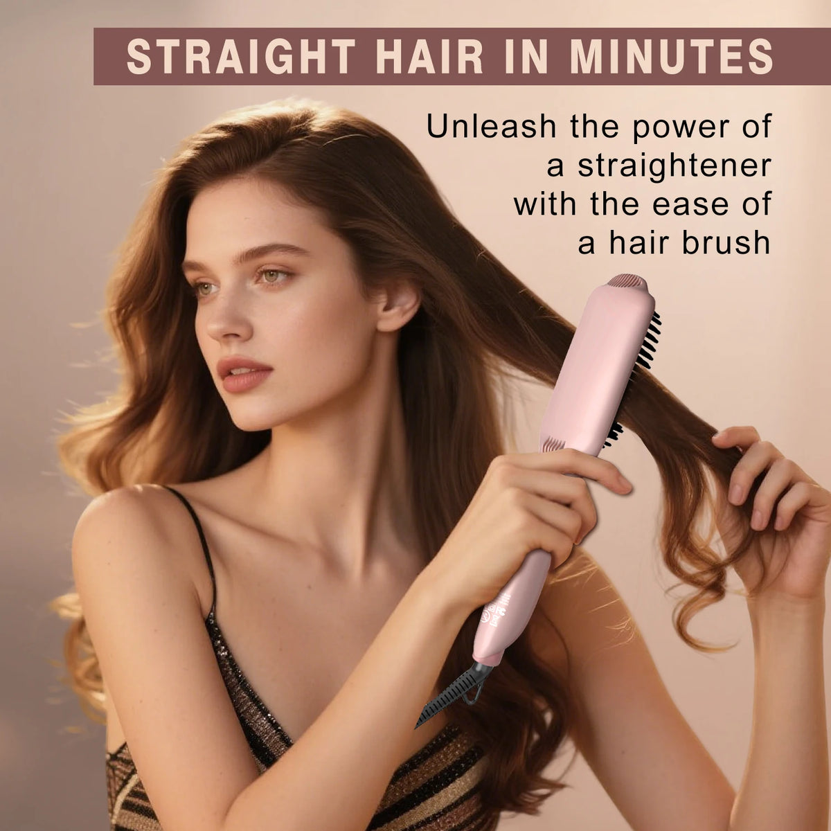 LANDOT Hair Straightener Brush Heats up in 30 seconds Anti-Scald Hot Comb with Ionic Ceramic Bristles, Salon-Smooth & Frizz-Free Results