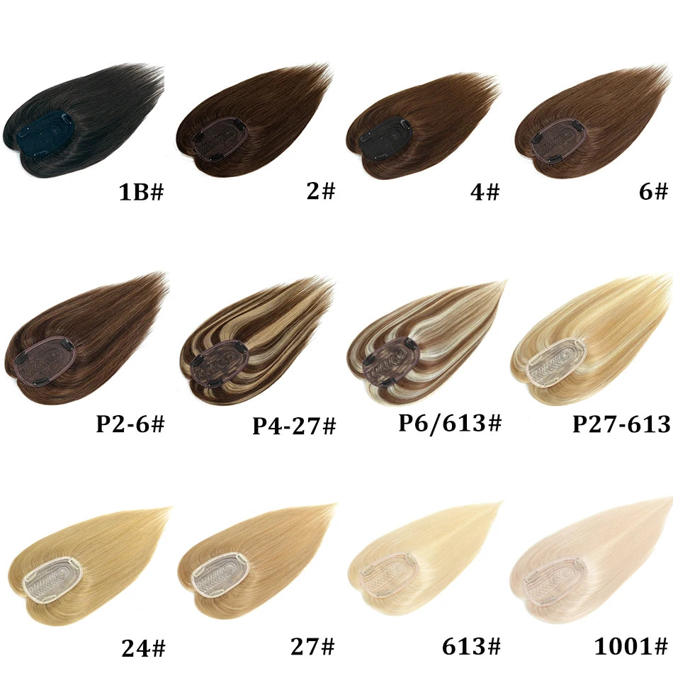 10-18 Inches Hair Topper with Clips 100% Remy Human Hair Toppers For Thin Hair Natural Color Clip In One Piece Hair Extensions