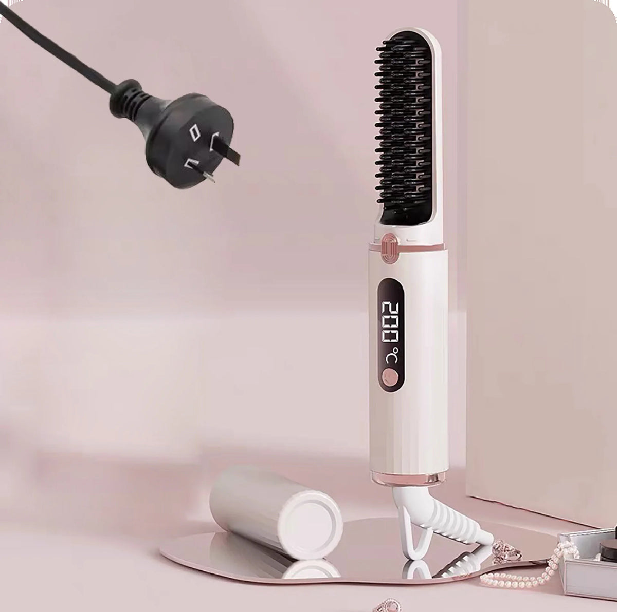 New Hair Straightening Brush 4 Temp Settings,Ceramic Heated Hot Brush Portable Straightener Comb Negative Ion Styling Tool
