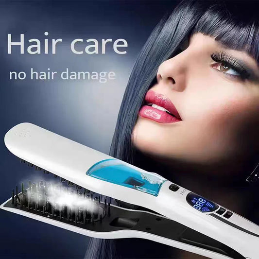 Steam Hair Straightener Brush/ Anti-scald /Negative Ion Hair Care /Ceramic Wide Hair Curling Flat Plates/ Lcd Display Hot Comb