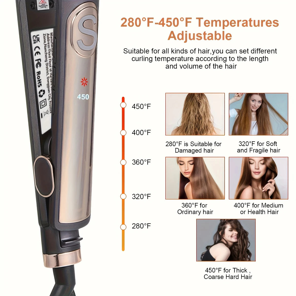 Professional Hair Straightener Curling Iron Ceramic Plate Negative Ion Plate Even Heat Temperature Adjustable Hair Straightener