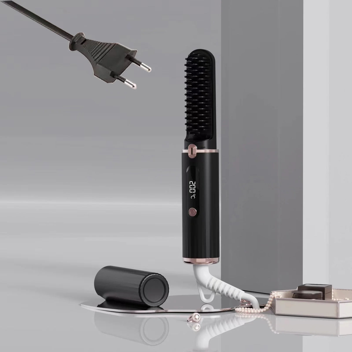 New Hair Straightening Brush 4 Temp Settings,Ceramic Heated Hot Brush Portable Straightener Comb Negative Ion Styling Tool