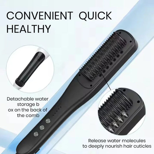Negative Ion Steam Hair Straightener/ Brush Styling Comb/ 2In1 Straightening Curler/ Fast Heating Ceramic/ Anti-scald Flat Steam pod