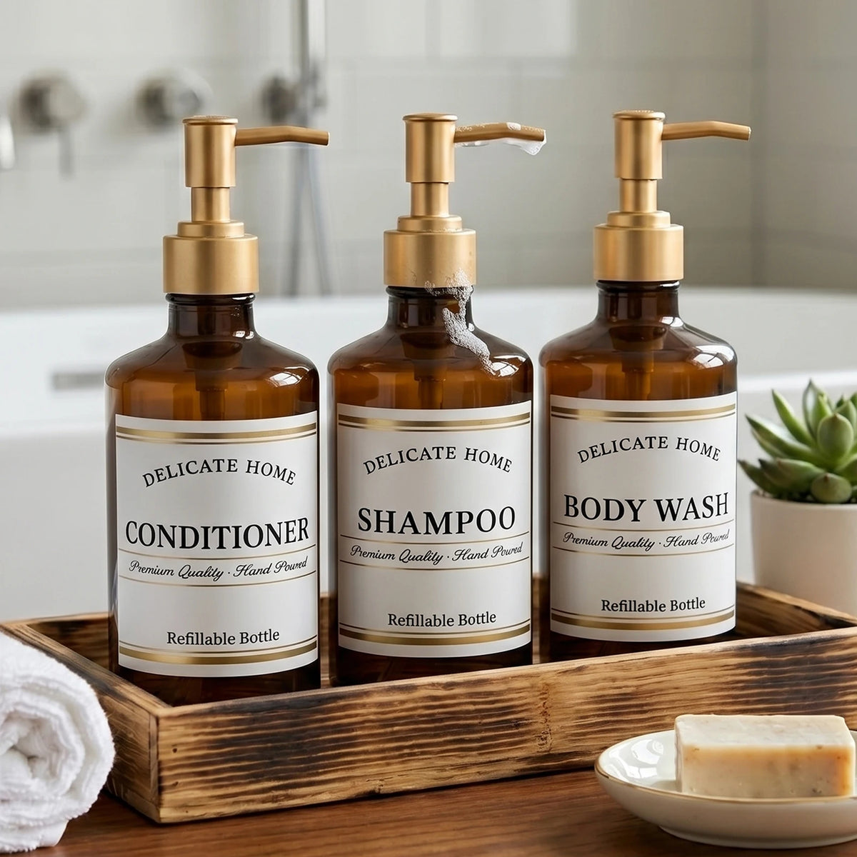 Shampoo Conditioner Dispenser -Amber Plastic Pump Bottles for Bathroom Shower -500ml Refillable Bottles for Shampoo Body Wash and Conditioner    each sold seperately