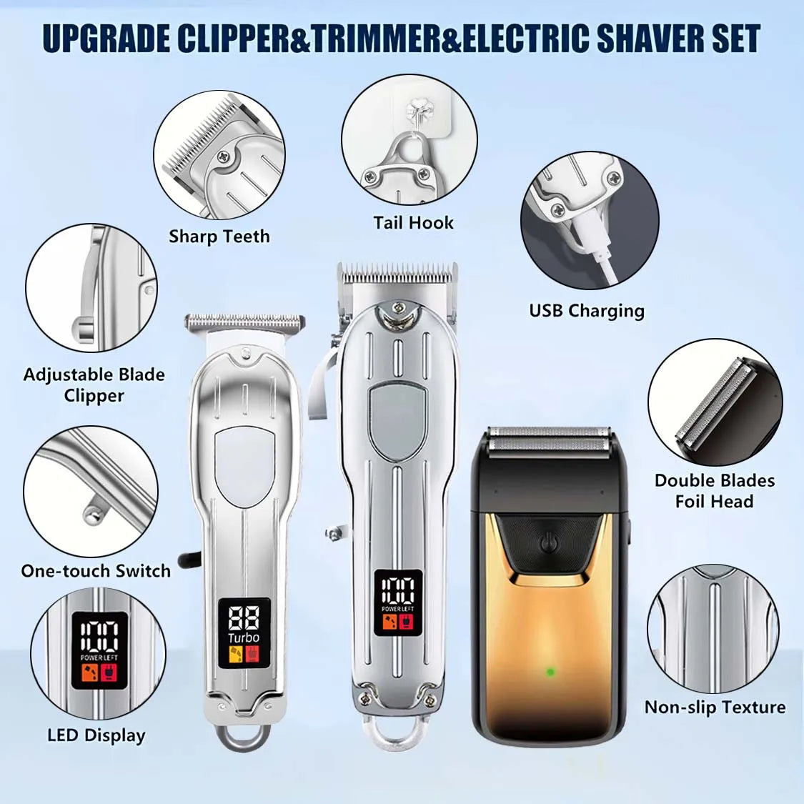 Hair Clippers Set for Men, Cordless Hair Clipper Shaver Beard Trimmer, Hair Cutting for Men, Holiday Gift for Him